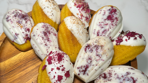 Pumpkin Spice Madeleines with White Chocolate Coating