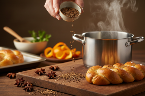 Create a beautiful image of an anise seed being used in cooking