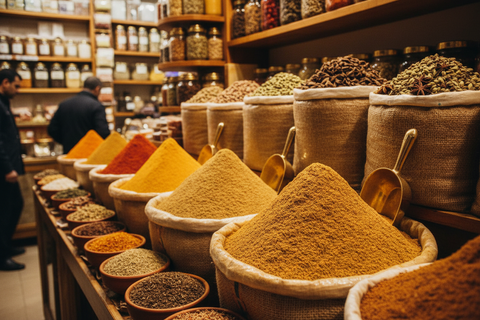 ground cumin in a beautiful spice market